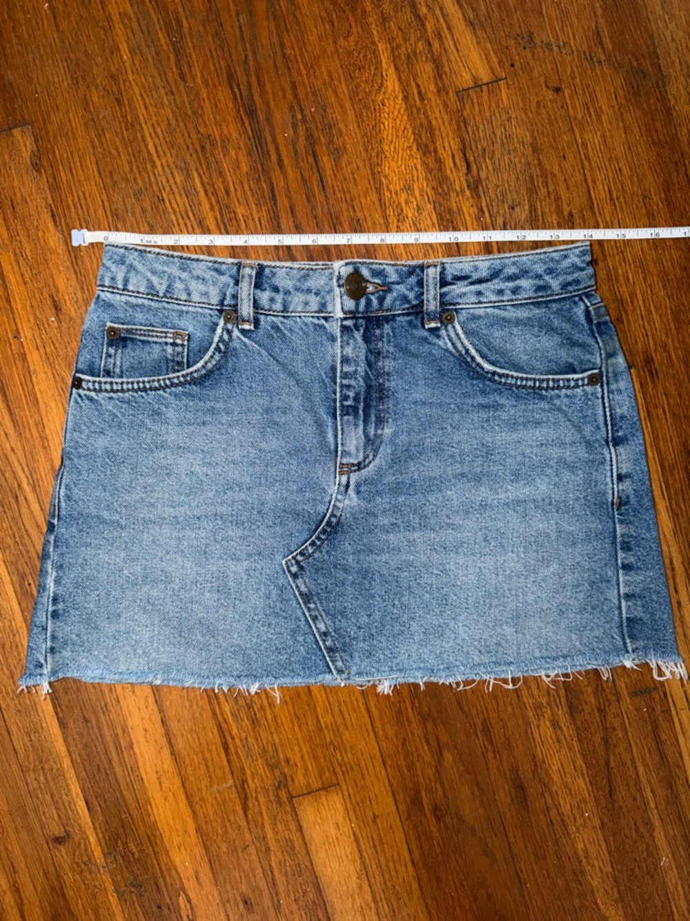 BDG Light Blue Denim Mini Skirt with Raw Hem